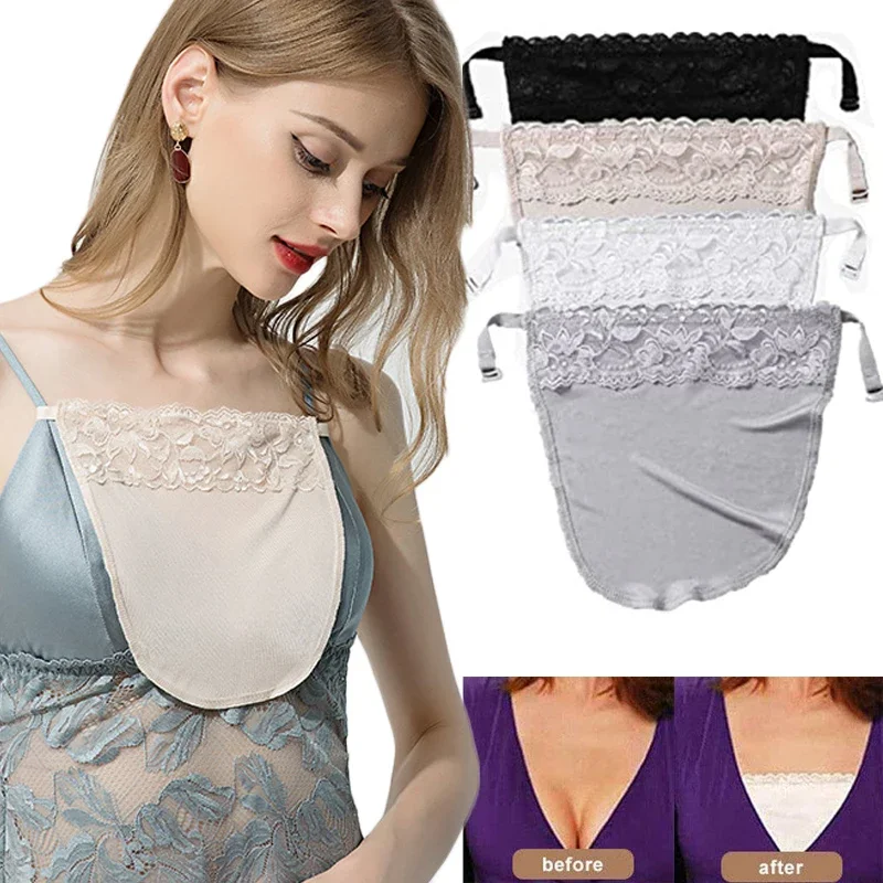 Women's Lace Mulberry Silk Cleavage Cover Up Camisole Color Breathable Invisibl Women Easy Clip-on Lace Mock Camisole Bras