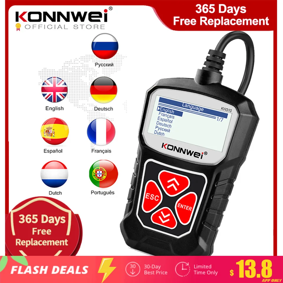 KONNWEI KW310 OBD2 Escáner Lector de código de coche Completo OBDII  Funciones 10 modos Herramienta de diagnóstico del motor automotriz para  todos los