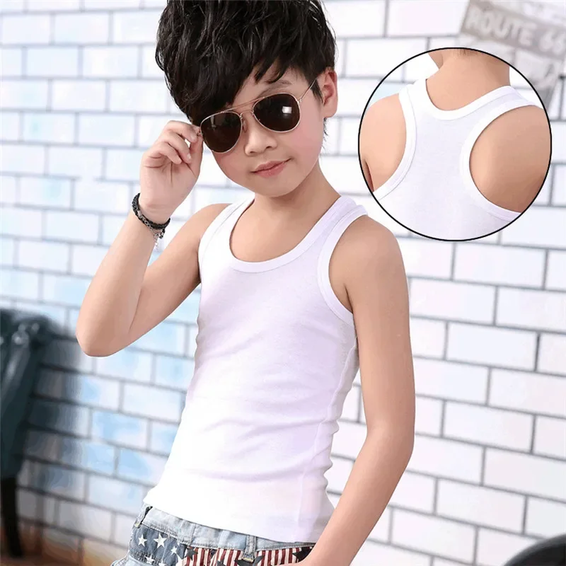 어린이 조끼 티셔츠, 순색 캐주얼 조끼, 스포츠 상의, 여름, 소년 소녀