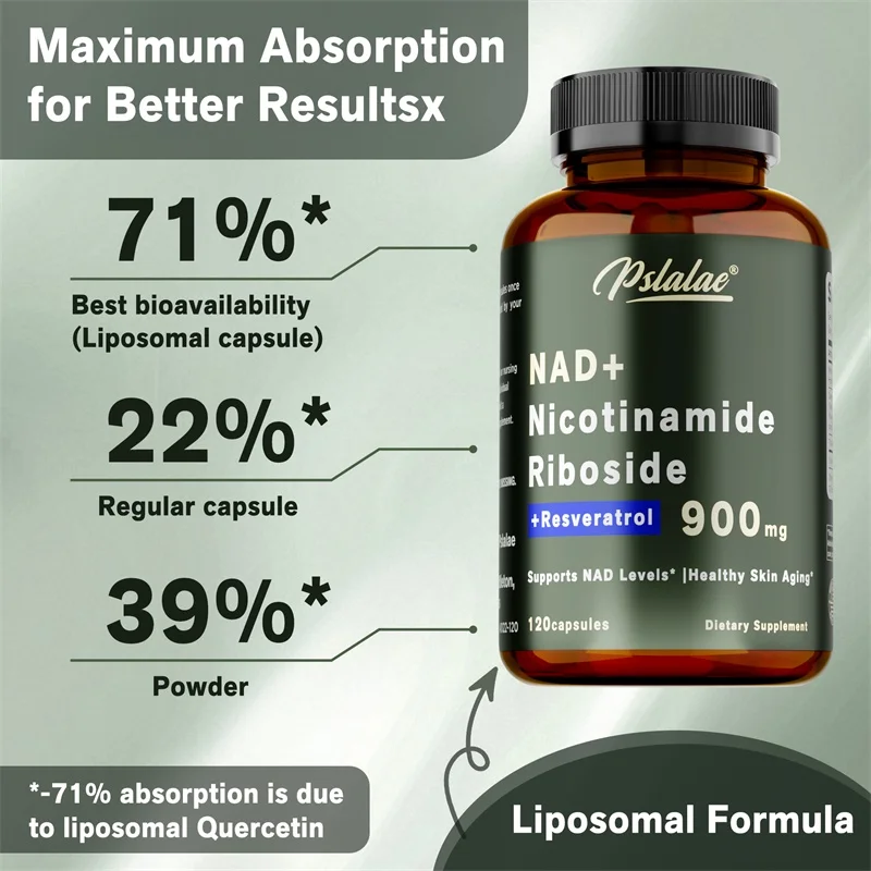 NAD+ Resveratrol Supplements NAD+ Nicotinamide Riboside with Quercetin & Resveratrol Antioxidant Supports Cell Health Brain Vision and Heart Health