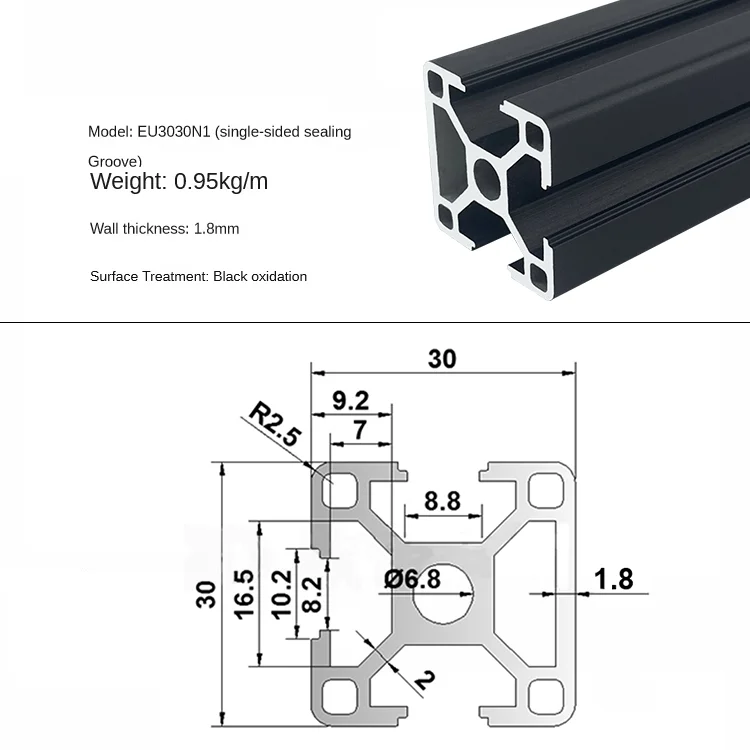 1 Stück schwarze anodische Oxidation 2020 2040 2060 2020N2 2020R 3030 3030N2 3030R 3060 4040 4080 T-Nut Aluminiumprofil EU-Standard – Detail 24