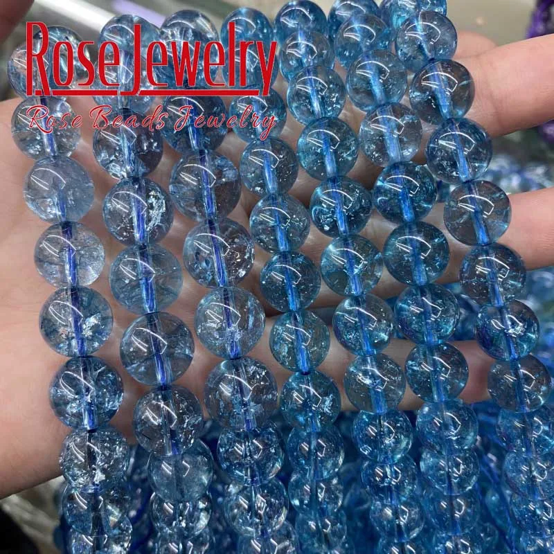 AAAAA Perles topazes bleues naturelles en cristal bleu, pour la fabrication de bijoux, collier, bracelet, bricolage, 4/6/8/10/12 mm, 15 pouces