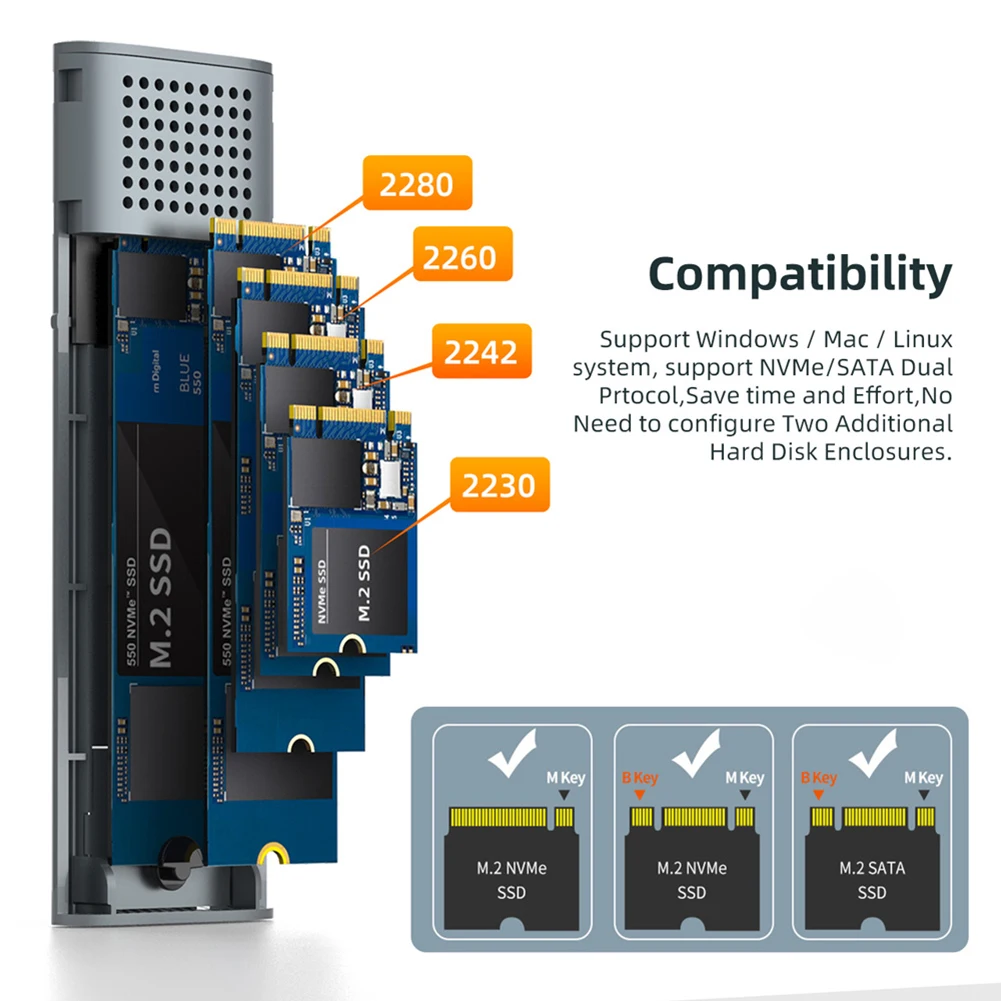 M.2 NVMe NGFF SSD Ŭ  SSD ̽, CŸ M.2 SSD ϵ ̺ ũ Ŀ, SSD ũ 2230, 2240, 2260/2280, 10Gbps, 6Gbps