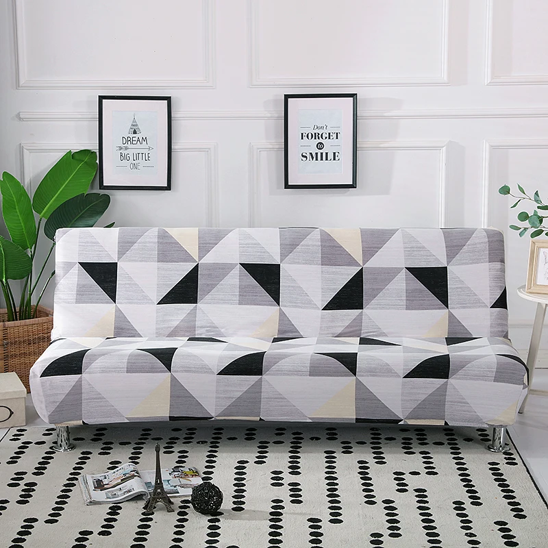 Black Geometric Print Spandex Stretch Sofa Bed Slipcover