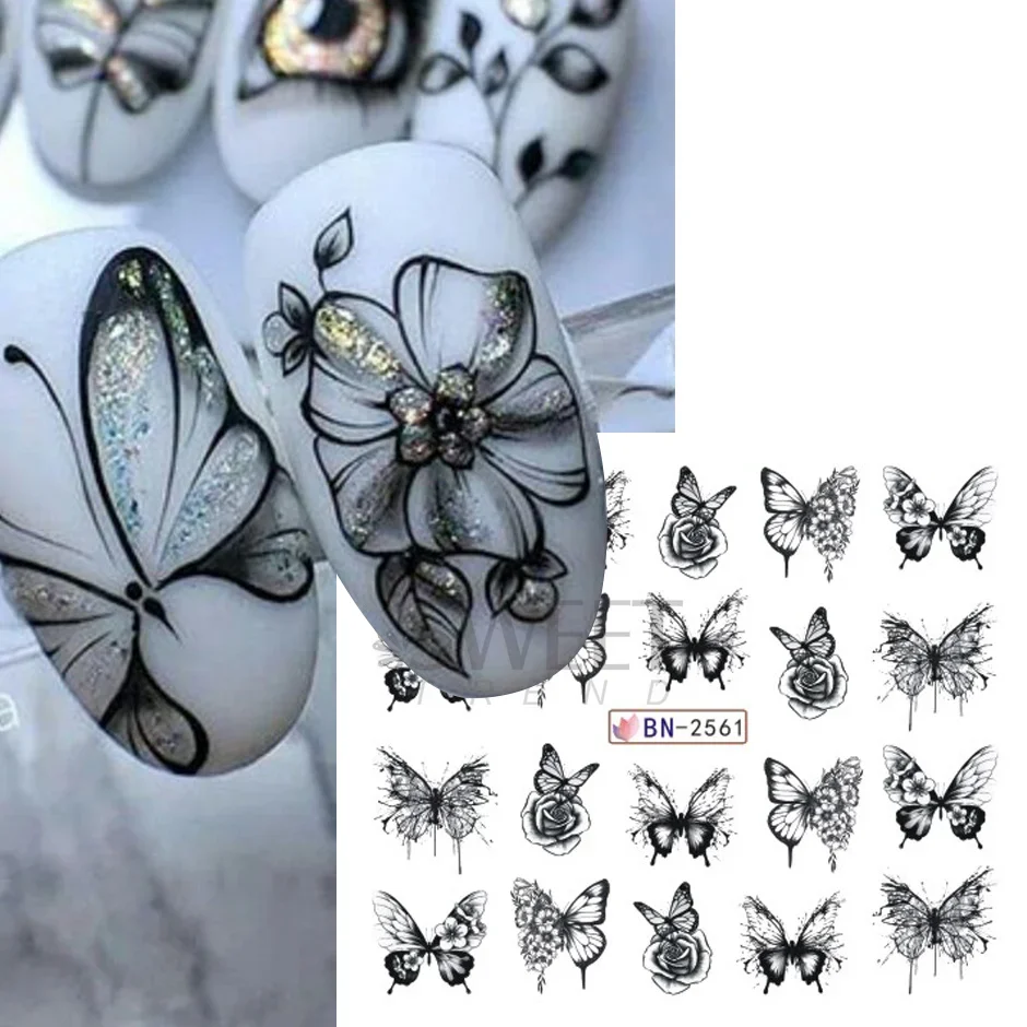 12 Design Floral Nail Art Stickers Water Decals Transfer Butterfly Flower Leaf Rose Design Sliders  Charm Manicure Decals Tattoo