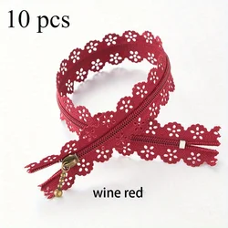 Set of 10 Colorful Nylon Short Lace Zippers for Pocket Bags and Clothing (10 pcs dark red)