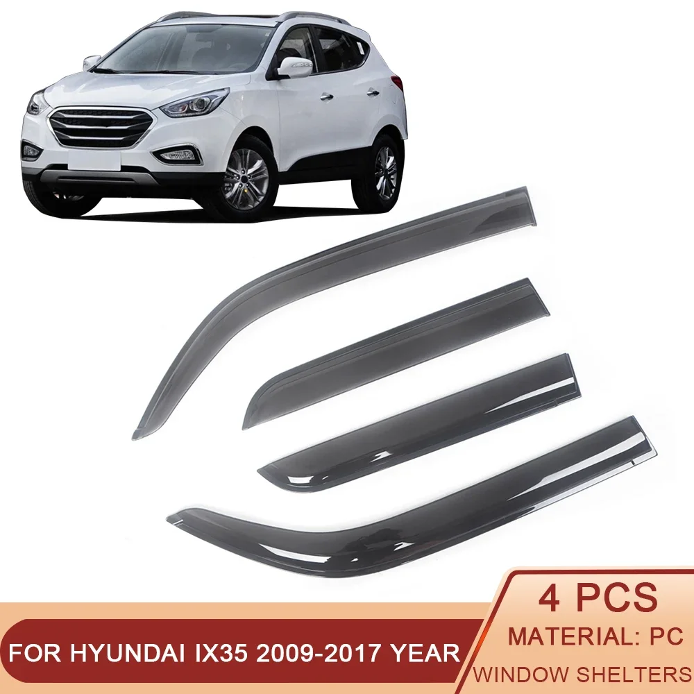 

Ветровые дефлекторы для боковых окон автомобиля для Hyundai IX35 2009-2017, козырек для двери с защитой от дождя, вентиляционные оттенки, козырек для черного дыма