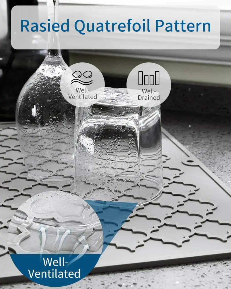 Silicone Drying Mats for Kitchen Counter Eco-Friendly Non-Slip Easy to Clean Heat Resistant Mat-Kitchen Gadgets Kitchen