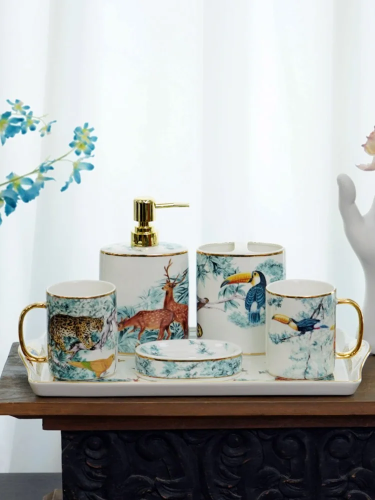 

Ceramic bathroom supplies kit fashion luxury ceramic bathroom set dental mouthwash cup tray