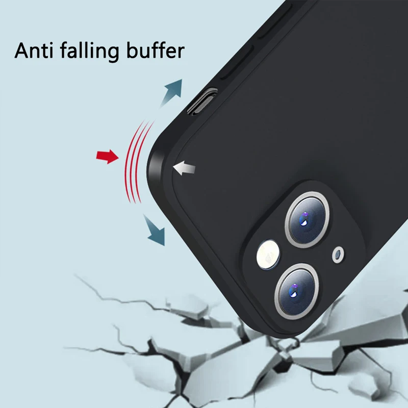 Flüssige Silikon-weiche Hülle für iPhone 11 12 13 14 Pro Max 13 Mini 14 Plus, kontrahiert, reine Farbe, stoßfeste Rückseite – Detail 4