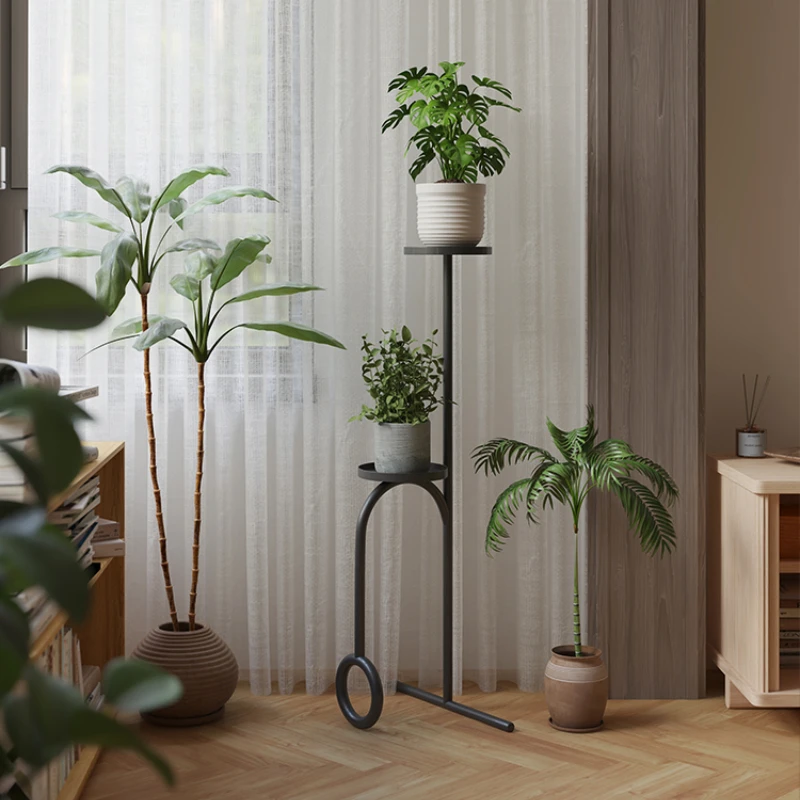 Nordic Multi-Tier Plant Stand Space-Saving Iron Flower Shelf Modern Floor Standing Display Rack for Minimalist Balcony Decor