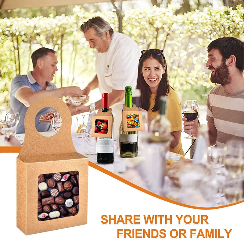 30Pcs Kraft Paper Wine Bottle Gift Boxes with Transparent Window – Hanging Foldable Rec... - SKU PWBB2044 - UGI Packaging