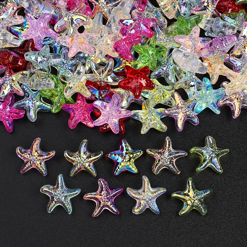 20 Stück 15 mm Seestern-Abstandsperlen aus Glas, AB-Farbe, handgefertigtes Perlenzubehör für die Herstellung von Armbändern, Halsketten, DIY-Schmuckzubehör – Detail 1