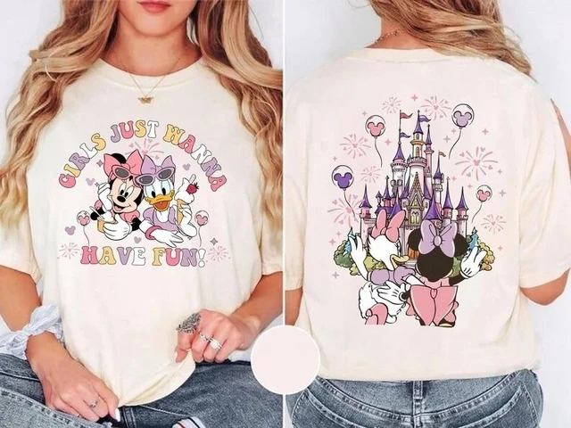 2026 Disney Girls Just Wanna Have Fun T-shirt Fashion Hot New Oversized Men and Women Couple Casual Street Wear 2