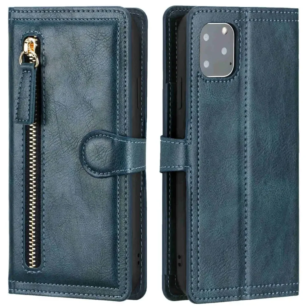 thumbnail image 1 of Funda de cuero de lujo con cremallera y soporte para tarjetas para iPhone 16 Pro Max 15 14 13 12 11 Pro MAX SE 2020 2022, 1 of 5