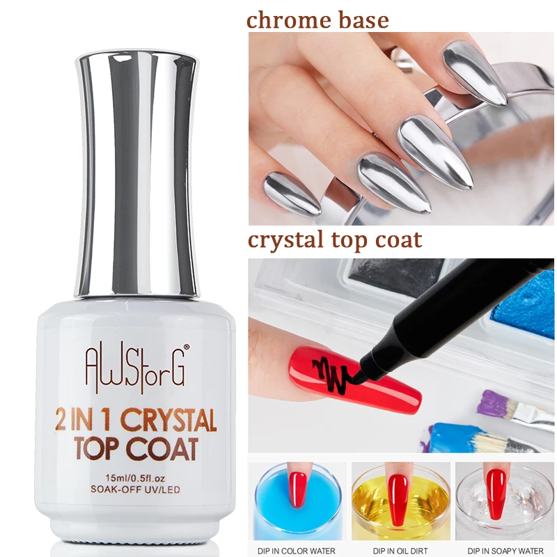 15ml 2 IN 1 Crystal Top Coat Transparent Soak Off UV LED Nail Polish Art Manicure Gel Varnishes Primer Function Gel