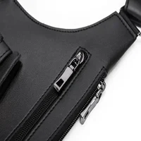 Sacs à bandoulière arrière pour hommes, Double bandoulière multi-poches, gilet tactique antivol d'extérieur, sac de poitrine imperméable en cuir PU 6