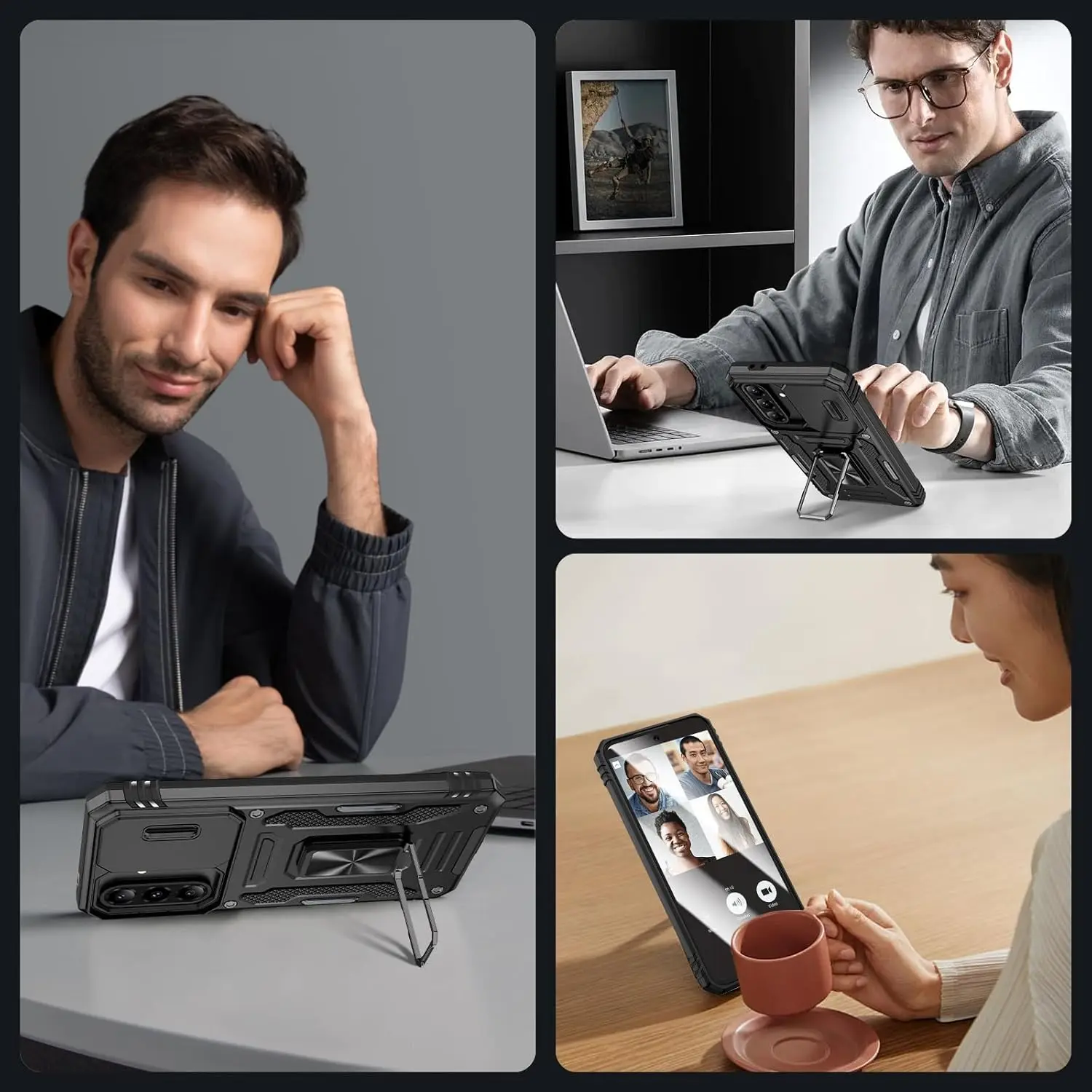 Case For Samsung Galaxy A56 5G Samsung A36 A55 A35 Slide Camera Stand Armor Shockproof Antifall Protection Kickstand Phone Cover 6