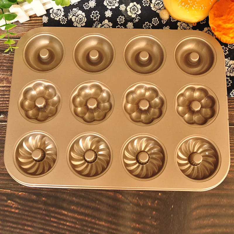 

Creative Donut Mold for Baking 9 Pcs Carbon Steel Mold for Bread Gold Rectangular Baking Sheet Non-stick Cookware for Kitchen