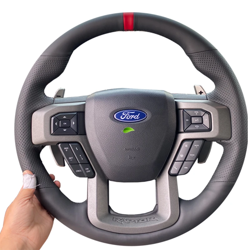 

For Ford F-150 F150 King Ranch Lariat Platinum XL XLT Volant Black Genuine Leather Suede Car Steering Wheel Cover Interior