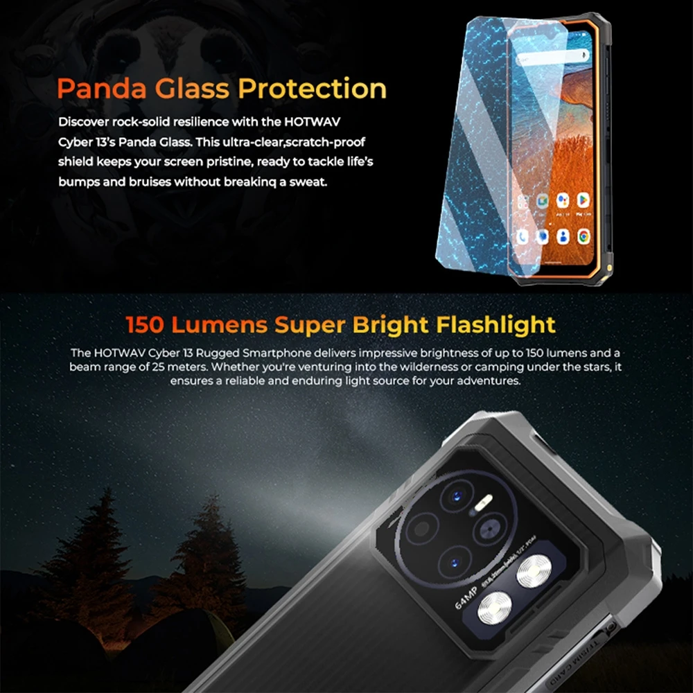 HOTWAV CYBER 13 Rugged Phone 8GB+128GB 10800mAh IP68/IP69K 6.6 inch Android 13 UNISOC T619 Octa Core 4G NFC Smartphone