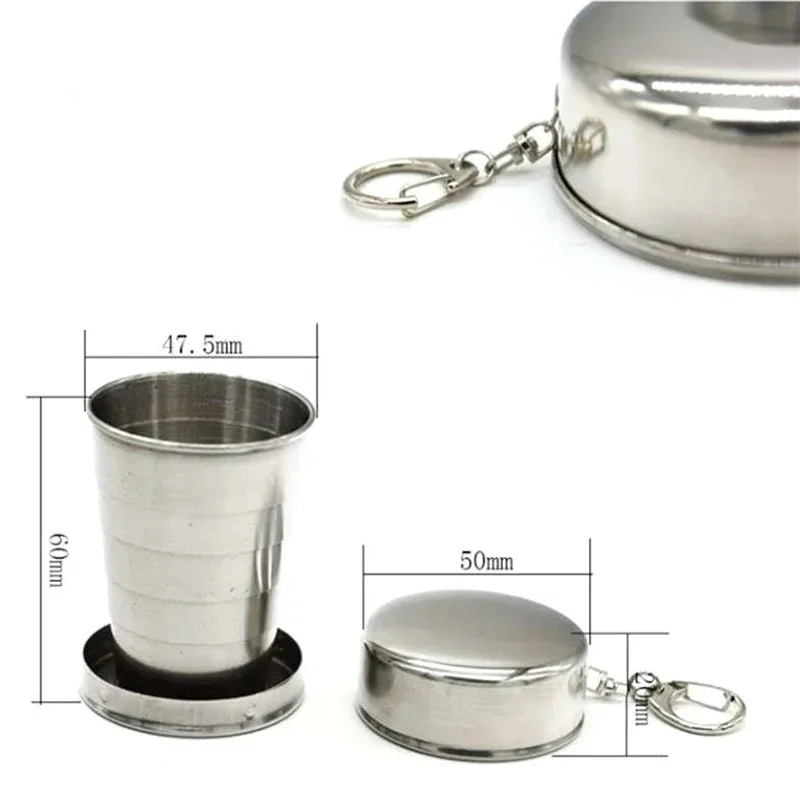 Stainless Steel Folding Cup Portable For Outdoor Travel Retractable Telescopic Collapsible Cups With Keychain Coffee cup images - 6