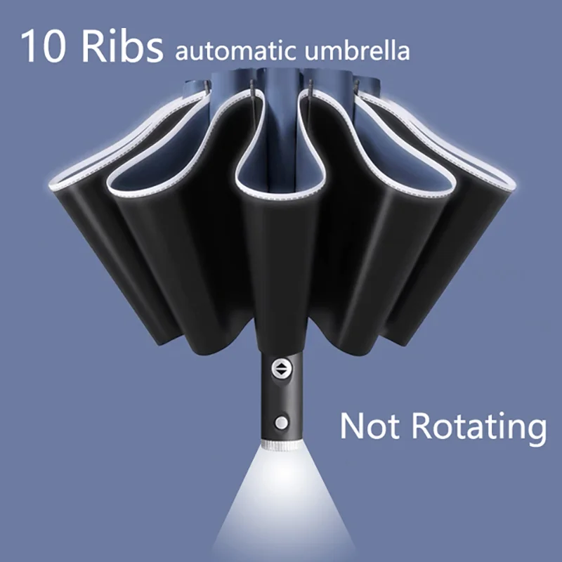 

Automatic UV Umbrella With LED Flashlight Reflective Stripe Reverse Large Umbrellas For Rain Sun Heat Insulation Parasol