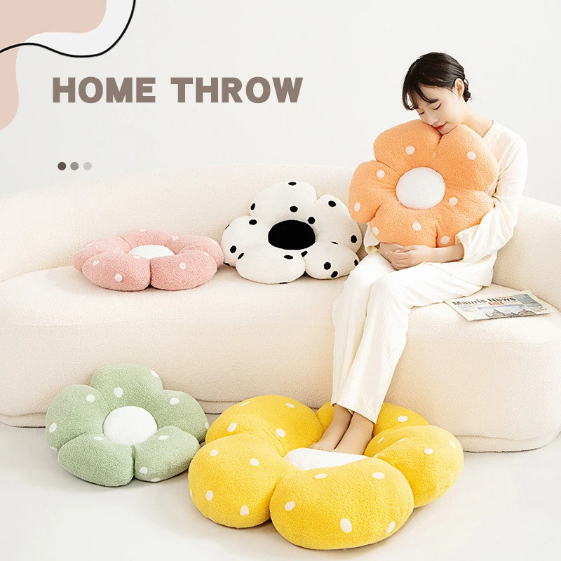 Kawaii Plush Flower Pillow Soft Doll Stuffed Plant Wave Point Flower Toy Chair Cushion Home Sofa Decor Lovers Birthday Gifts