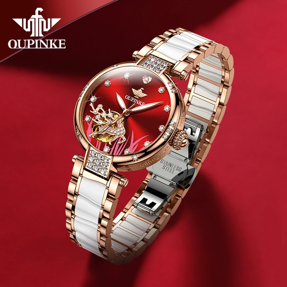 Oupinke Luxury Automatic Mechanical Watch For Women Sapphire Mirror
