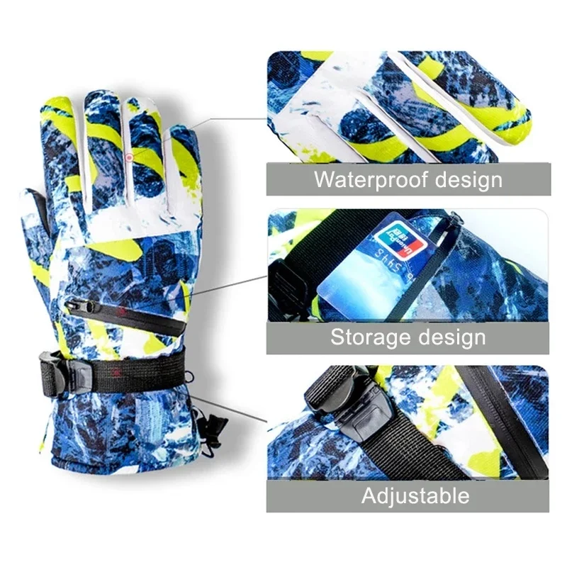 2024 Winter Snowboard Ski Gloves PU Leather Non-slip Touch Screen Waterproof Motorcycle Cycling Fleece Warm Snow Gloves Unisex 4