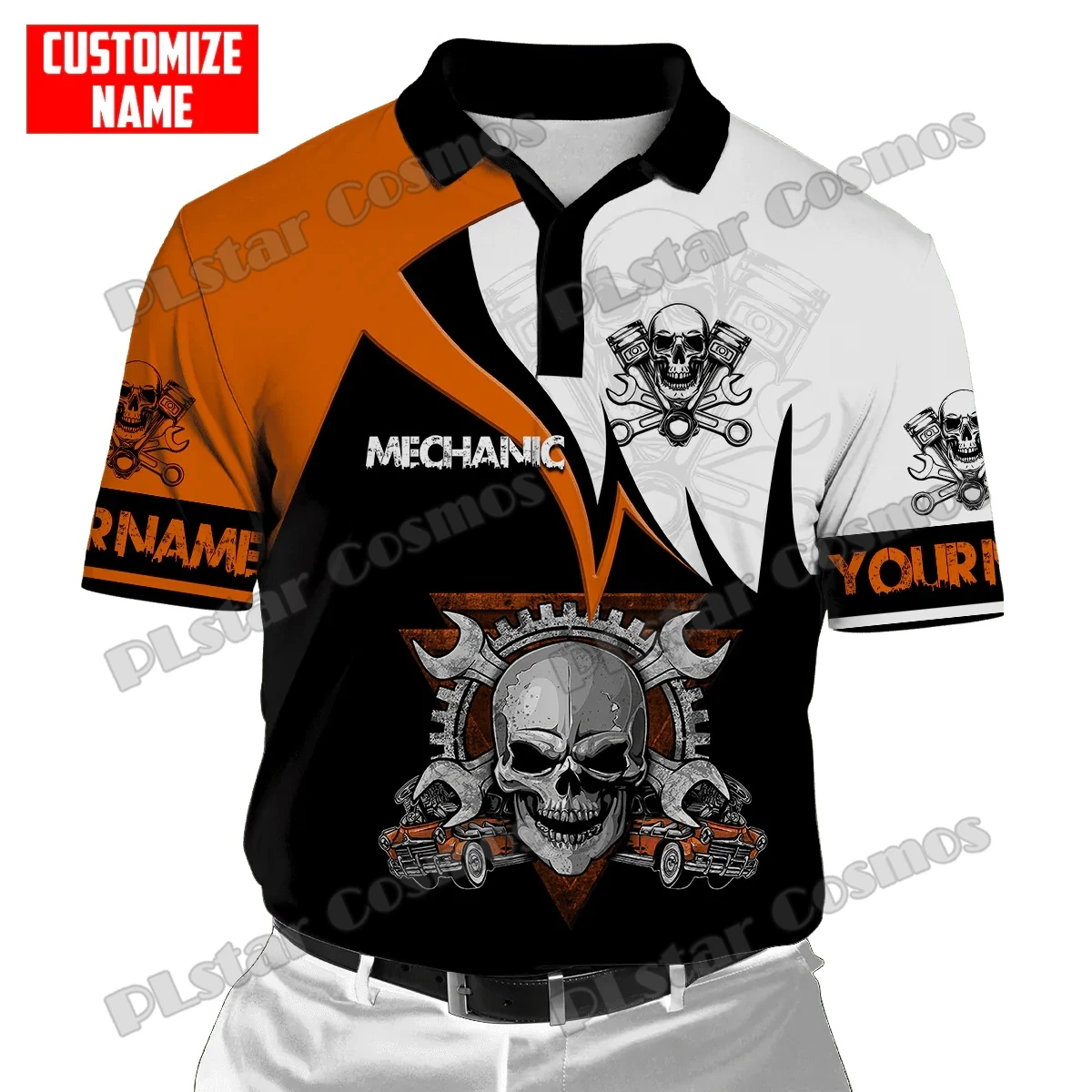 PLstar Cosmos Personalisierter Name Mechaniker Totenkopf 3D All Over Bedruckt Mode Herren Poloshirt Sommer Unisex Casual Poloshirt WK158 – Detail 14