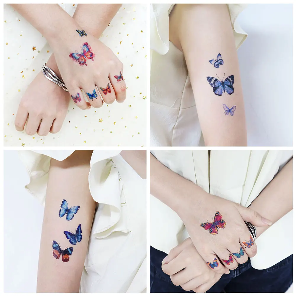 Bunte Gesichts aufkleber süße frische Schmetterling temporäre  Tattoo-Aufkleber wasserdichte 3D-Tattoo-Aufkleber Frauen Körper kunst  Dekoration - AliExpress, image size:1000x1000