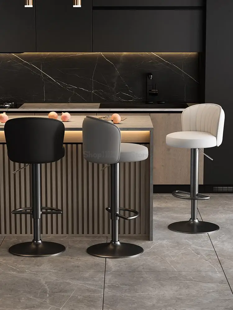 Bar Chair High Stool Household Rotating Lifting Backrest Stool Cashier High Chair Front Desk Commercial Round Swivel