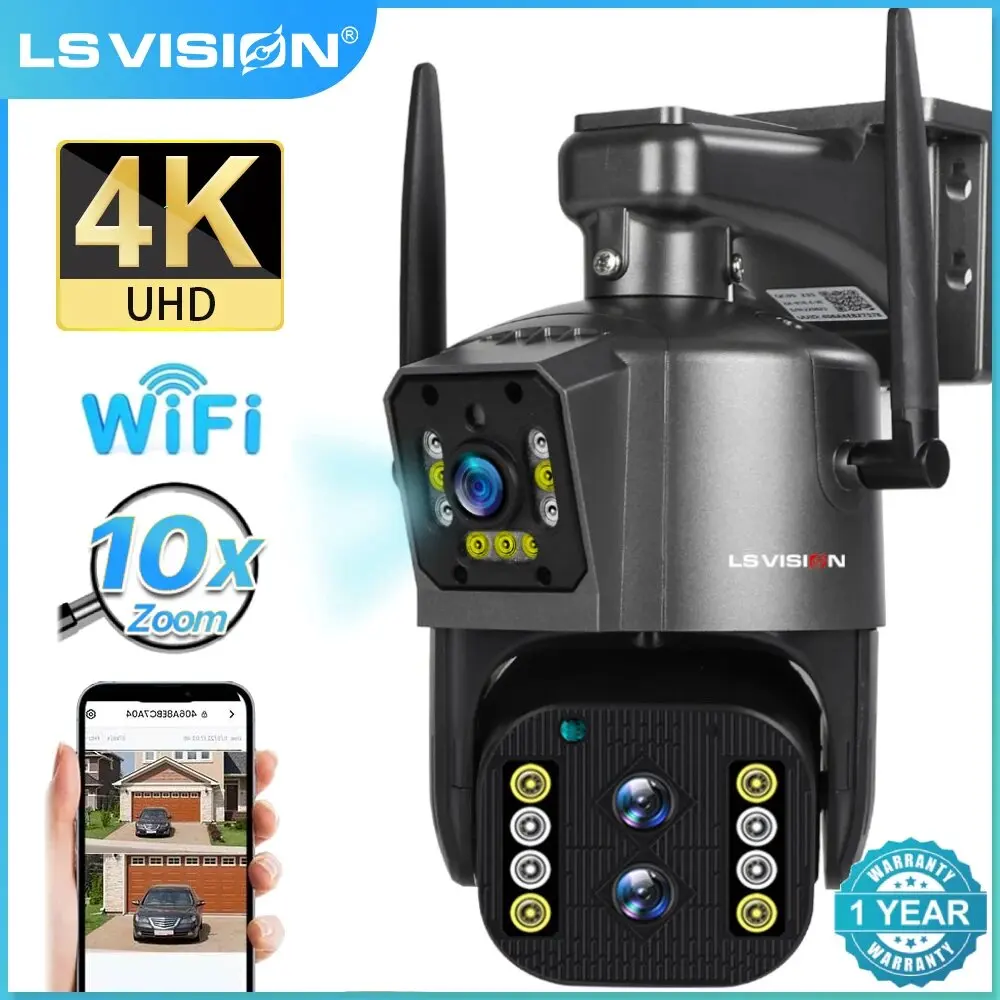 

LS VISION 4K 8MP PTZ IP Camera Three Lens Dual Screen WiFi Outdoor Security Cam Motion Detection Auto Tracking 10X Optical Zoom