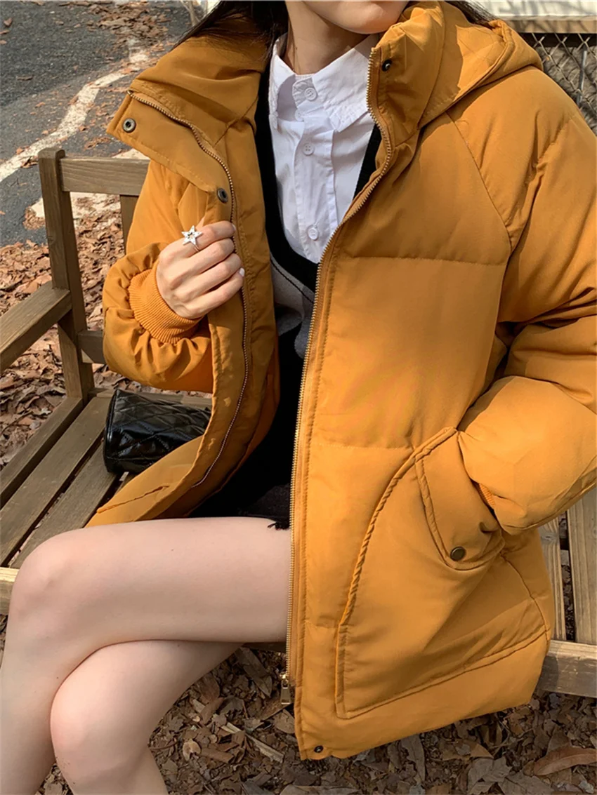 

Alien Kitty Warm Parkas Solid Hooded Cotton Winter Loose New Chic Fashion All Match Casual Office Lady Mujer High Street Coats