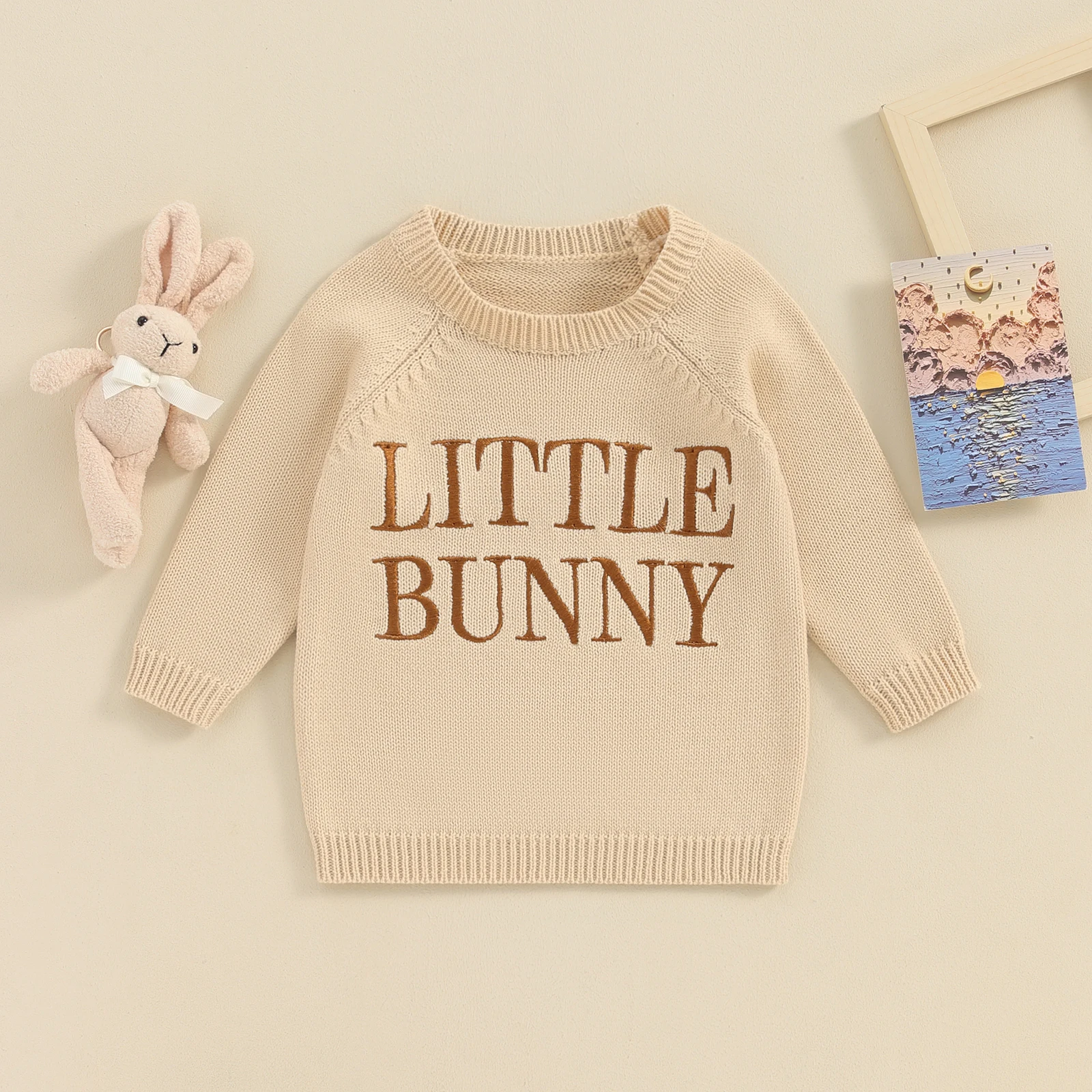 Baby Girls Boys Sweater Soft Casual Knitted Clothes Long Sleeve Embroidery Letters Winter Warm Pullover Infant Easter Costume