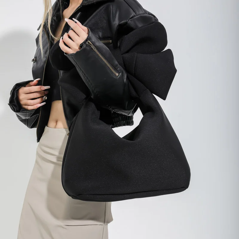 Black Luxury Ladies Shoulder Bag Korean Bow-Knot Fashion Top