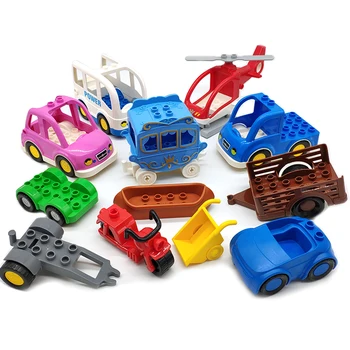 Trailer Car Motorcycle Boat Big Building Blocks Collocation Vehicle Accessory Kid DIY Toys Compatible with duploed Set Gift