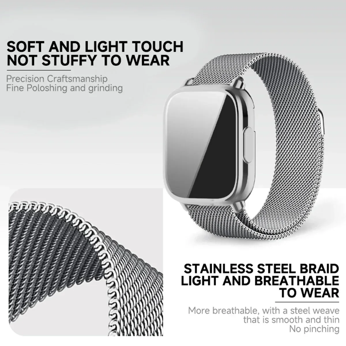 Milanese Mesh Strap with Case and Screen Protector - Premium Watchband Bracelet Accessories