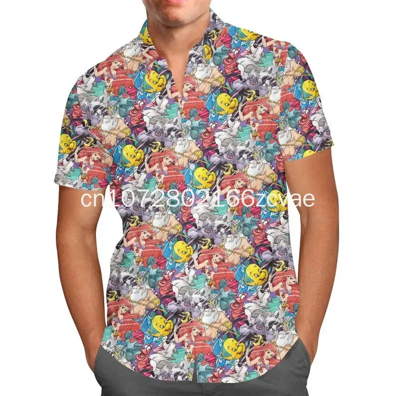 New The Little Mermaid Hawaiian Shirt Disney Ariel Princess Hawaiian Shirt Men's and Women's Vintage Button Short sleeved Shirt 3