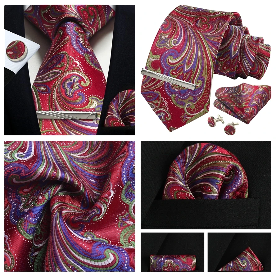 Herren Gold schwarz Paisley Seide Krawatte für Männer Luxus Geschenk klassische Krawatte Taschentuch Manschetten knöpfe Krawatten klammer Set formale Hochzeit Accessoires – Detail 21