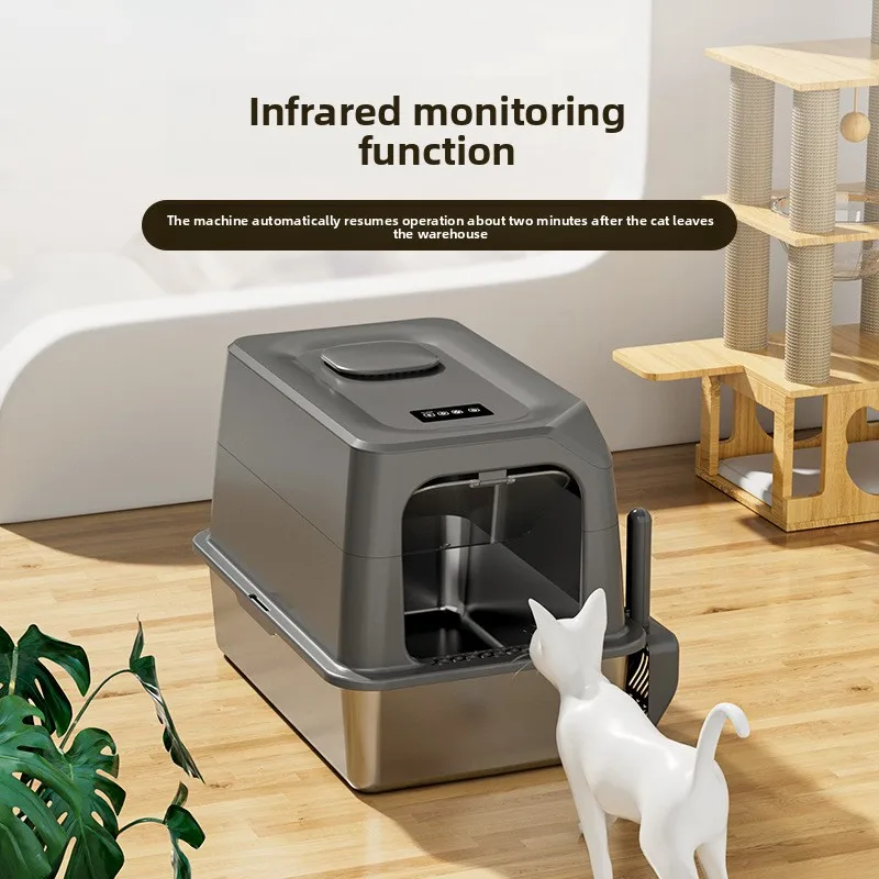 Automatic Self Cleaning Cat Litter Box Large Covered Deodorizing Cat Toilet Quiet Auto Scoop Easy Clean Cat Sandbox Cat Box_voghion.com