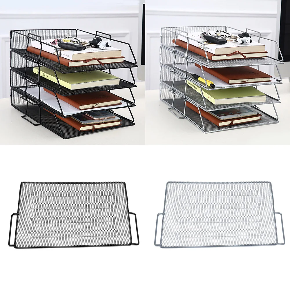 Stackable Paper Tray Metal Mesh Desktop File Organizer Storage Basket Holder for Home Office Document File Letter Book Magazine stationery holder plastic box ins desktop storage organizer folding stackable storage box with handle home desk accessories