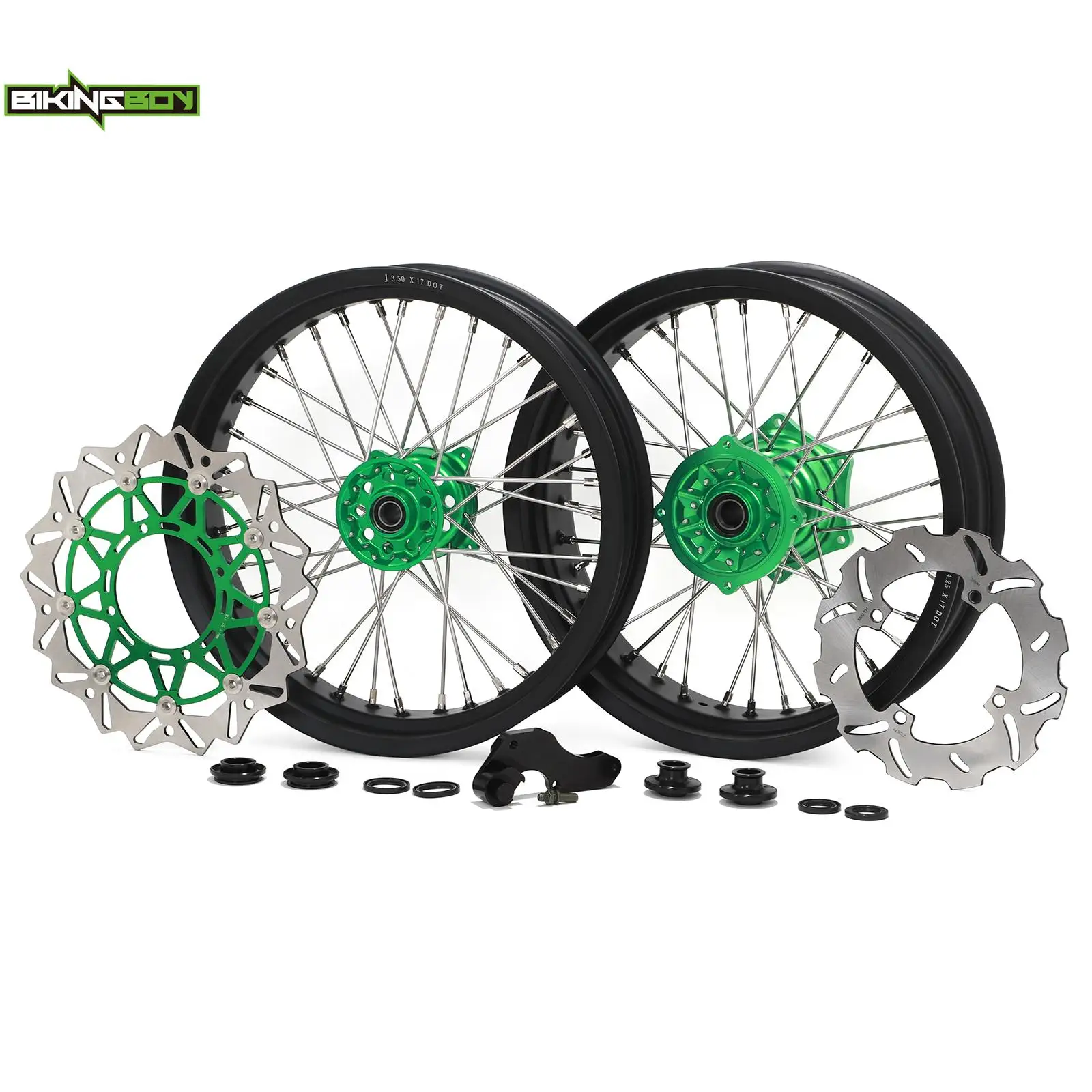 3.5 4.25 17" Supermoto Wheel Rim Hub Discs Rotors Bracket KX250F KX450F 06 18 08 09 10 11 12 13