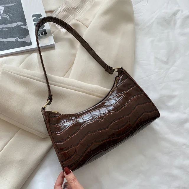 Alligator Pattern PU Leather Handbag - Womens Small Armpit Messenger Bag