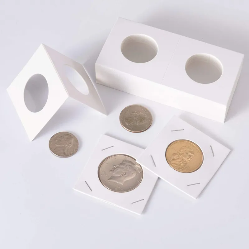 새로운 50PCS 정사각형 골판지 동전 홀더 17.5mm-40mm 크기 동전 앨범 컬렉션 등대 스탬프 동전 홀더 커버 케이스 보관