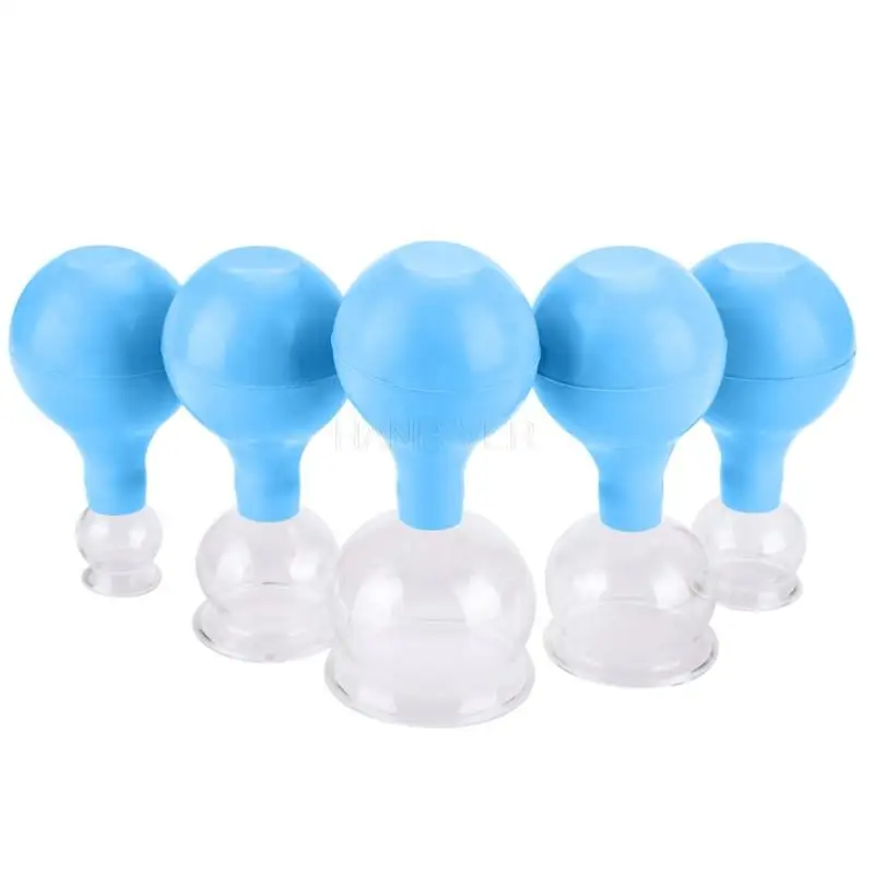5 pcs/set Cupping device Glass vacuum cupping device Manual cupping glass Cupping moxibustion PVC rubber cupping ball