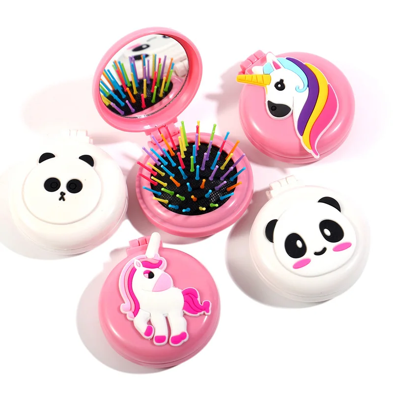 

Unicorn Panda Travel Folding Cute Comb Mirror Hair Brushes Airbag Massage Foldable Pocket Mini Round Easy-take Comb Hair Brush