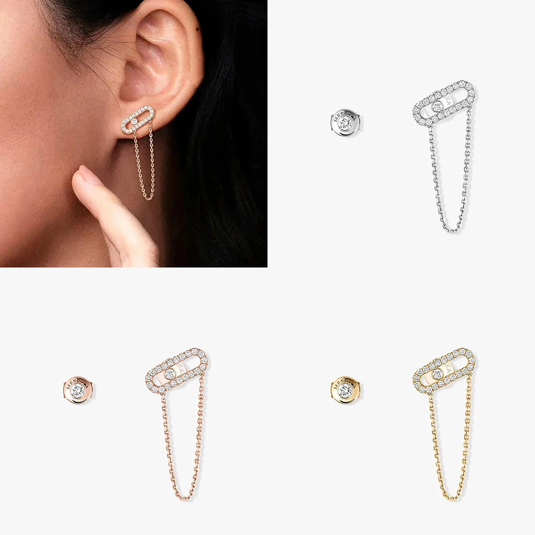 

2022 New Products Fashion French Jewelry. 925 Sterling Silver Asymmetric Women's Earrings. MOVE UNO Series Ear Chain