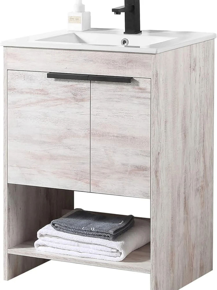 Bathroom vanity with integrated ceramic sink, bathroom vanity with sink and modern pear design top d